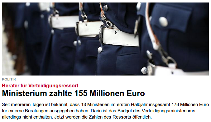 BMVg: Ministerium Zahlte 155 Millionen Euro Für Berater Im 1. HJ 2019 ...